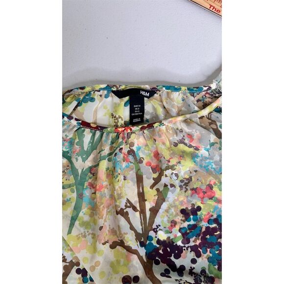 H&M Women's Multicolor Floral Sheer Long Sleeve Blouse Casual Size 2 - Picture 7 of 14